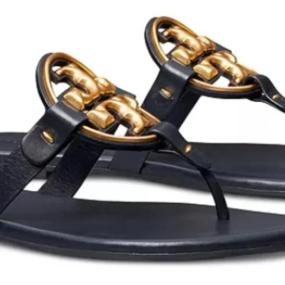 TORY BURCH Metal Miller Leather Sandals Perfect Navy Size 8 - Picture 10 of 15